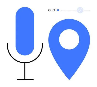 Voice Technology and Geolocation Concept with Microphone and Map Pin Symbols Stock Illustration
