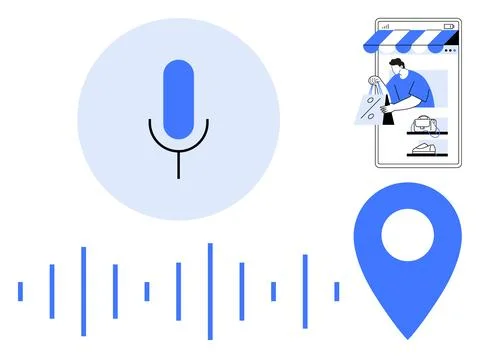 Voice technology, navigation services, e-commerce, online shopping, digital s 스톡 일러스트
