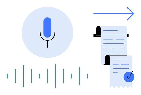 Voice to Text Conversion Illustration with Microphone and Document Checkmark Stock Illustration