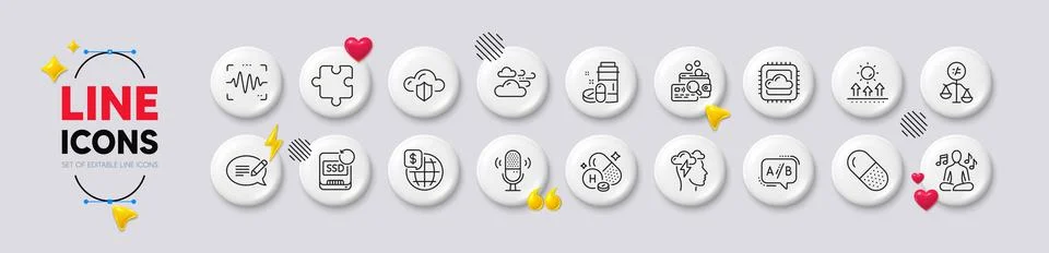 Voice wave, Cloud computing and Yoga music line icons. For web app, printing Ilustração Stock