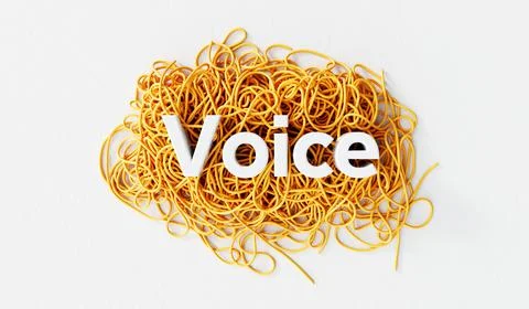 Voice word on a tangled pile of string. mental health and problem solving イラスト素材