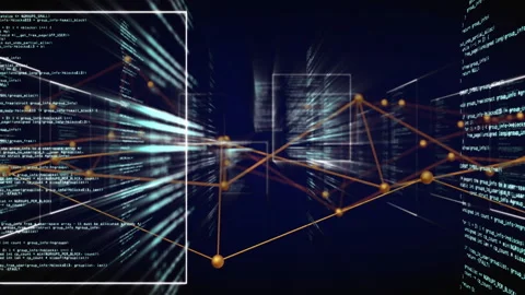 Void initiating abstract network forming with glowing nodes scrolling code Stock Footage 310826175