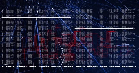 Void opening nodes drifting lines converging, code columns pulsing, bars Stock Footage 317369387