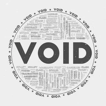 Void - round badge. Text void with keywords word clouds and circular text. .. Illustrazione stock