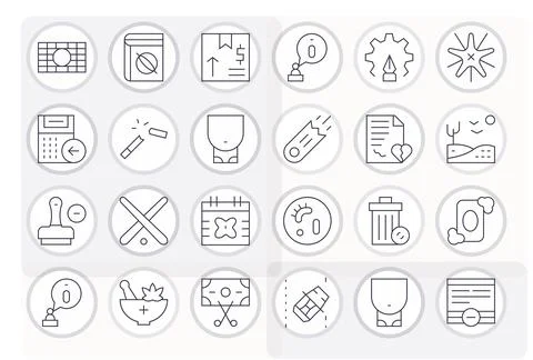 Void Vector Icon Collection with 24 256x256 Thin Line Designs Stock Illustration