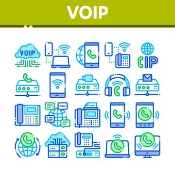 Voip Calling System Collection Icons Set Vector Illustrazione stock