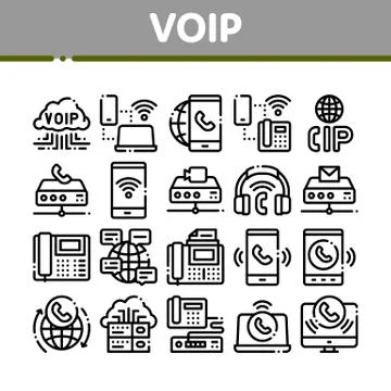 Voip Calling System Collection Icons Set Vector Illustrazione stock