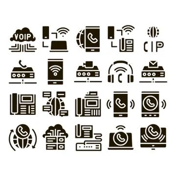 Voip Calling System Glyph Set Vector Illustrazione stock