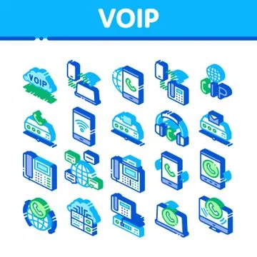 Voip Calling System Isometric Icons Set Vector Illustrazione stock
