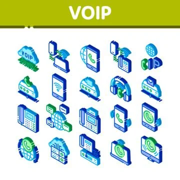 Voip Calling System Isometric Icons Set Vector Illustrazione stock