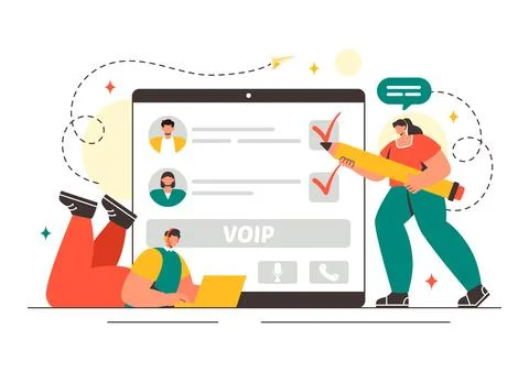 VOIP or Voice Over Internet Protocol Vector Illustration with Telephony Sch.. イラスト素材