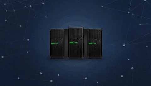 VoIP servers surrounded with communication network threads concept. Stock Photos