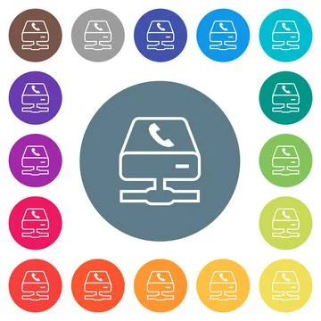 VoIP services outline flat white icons on round color backgrounds Stock Illustration