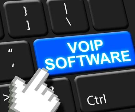 Voip Software Key Shows Internet Voice 3d Illustration Ilustração Stock