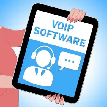 Voip Software Tablet Shows Internet Voice 3d Illustration Ilustración de archivo