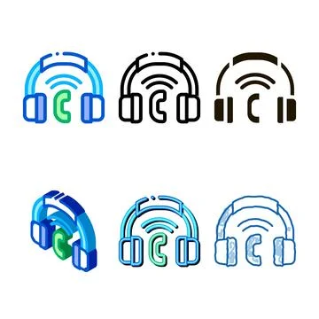 Voip system headphones icon vector simplified outline 库存插图