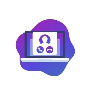 Voip telephony vector icon with a laptop Stock Illustration
