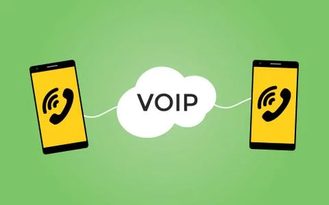 Voip voice over protocol concept with two smartphones vector Illustrazione stock