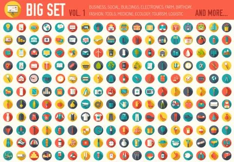 Vol 1. Flat big collection set icon of medical, invent, eco, architect, ranch Ilustración de archivo