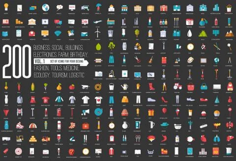 Vol 1. Flat big collection set icon of medical, invent, eco, architect, ranch Stock Illustration