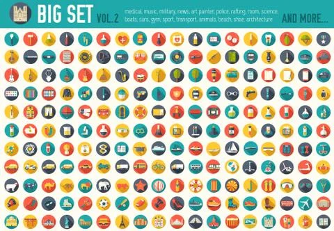 Vol 2. Flat big collection set icons of medical, army, war, tools, nature Ilustración de archivo