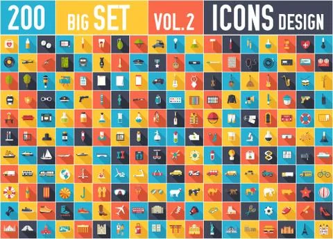 Vol. 2 Flat big collection set icons of medical, army, war, shoe, nature, news Ilustración de archivo