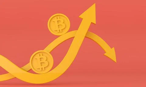 Volatile uncertain Bitcoin cryptocurrency up and down arrow. 3D Rendering 스톡 일러스트