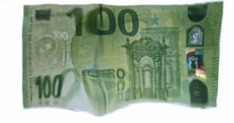Volatility concept. 100 Euro Banknote Distorted Through Wavy Water Surface Stock Footage 341632310