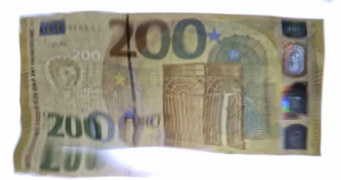 Volatility concept. 200 Euro Banknote Distorted Through Wavy Water Surface Stock Footage 341632240