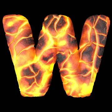 Volcanic 3d rendering letters. English lava font isolated on black. Stock Illustration
