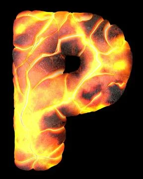 Volcanic 3d rendering letters. English lava font isolated on black. Stock Illustration