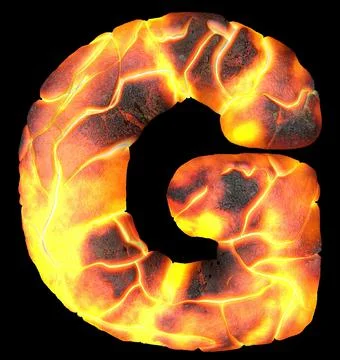 Volcanic 3d rendering letters. English lava font isolated on black. Stock Illustration