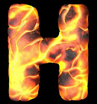 Volcanic 3d rendering letters. English lava font isolated on black. Stock Illustration