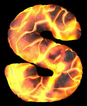 Volcanic 3d rendering letters. English lava font isolated on black. Stock Illustration