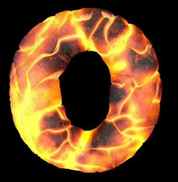 Volcanic 3d rendering letters. English lava font isolated on black. Stock Illustration