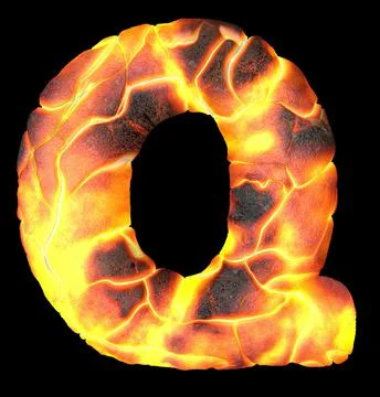 Volcanic 3d rendering letters. English lava font isolated on black. Stock Illustration