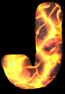 Volcanic 3d rendering letters. English lava font isolated on black. Stock Illustration