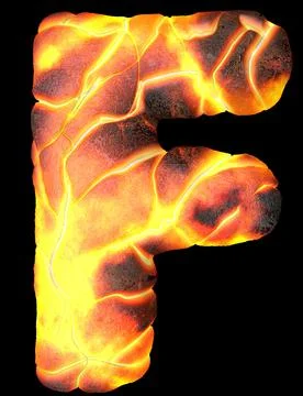 Volcanic 3d rendering letters. English lava font isolated on black. Stock Illustration