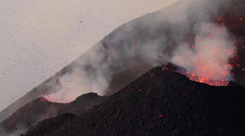 Volcanic activity at dawn from vents Stock Footage 53846833