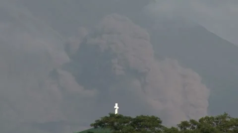 Volcanic Ash Cloud Explodes Above Trees Stock Footage 8926154