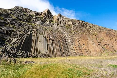 Volcanic basalt hexagonal columns  in Pico de Ana Ferreira on Porto Santo I.. Stock Photos