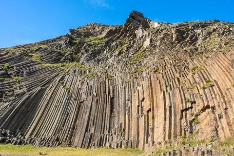 Volcanic basalt hexagonal columns  in Pico de Ana Ferreira on Porto Santo I.. Stock Photos