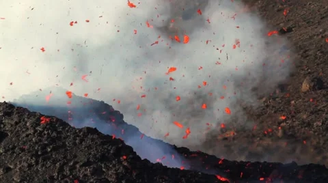 Volcanic bombs from vent 스톡 동영상 53848148