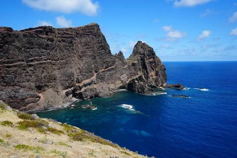 Volcanic cliffs at Ponta de Sao Lourenco Madeira Portugal Stock Photos