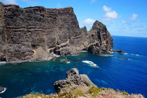 Volcanic cliffs at Ponta de Sao Lourenco Madeira Portugal Stock Photos