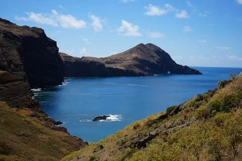 Volcanic coastline and Atlantic Ocean landscape in Madeira Stock Photos