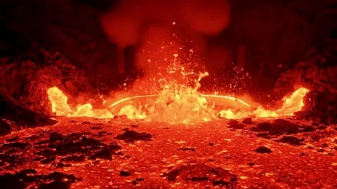 Volcanic Core Rising with Lava Pulsing to Music and Futuristic Stage Reveal Stock Footage 333632570