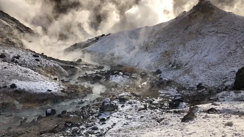 Volcanic crater with hot spring Stock Footage 93513968