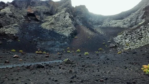 Volcanic crater landscape, Caldera de Los Cuervos, Timanfaya National Park Stock Footage 346376792