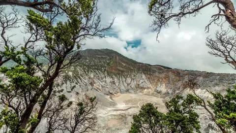 Volcanic Crater Landscape View Through Trees Video stock 308281693